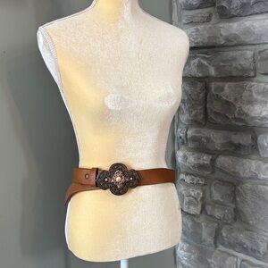 Brown Leather Belt with Ornate Buckle